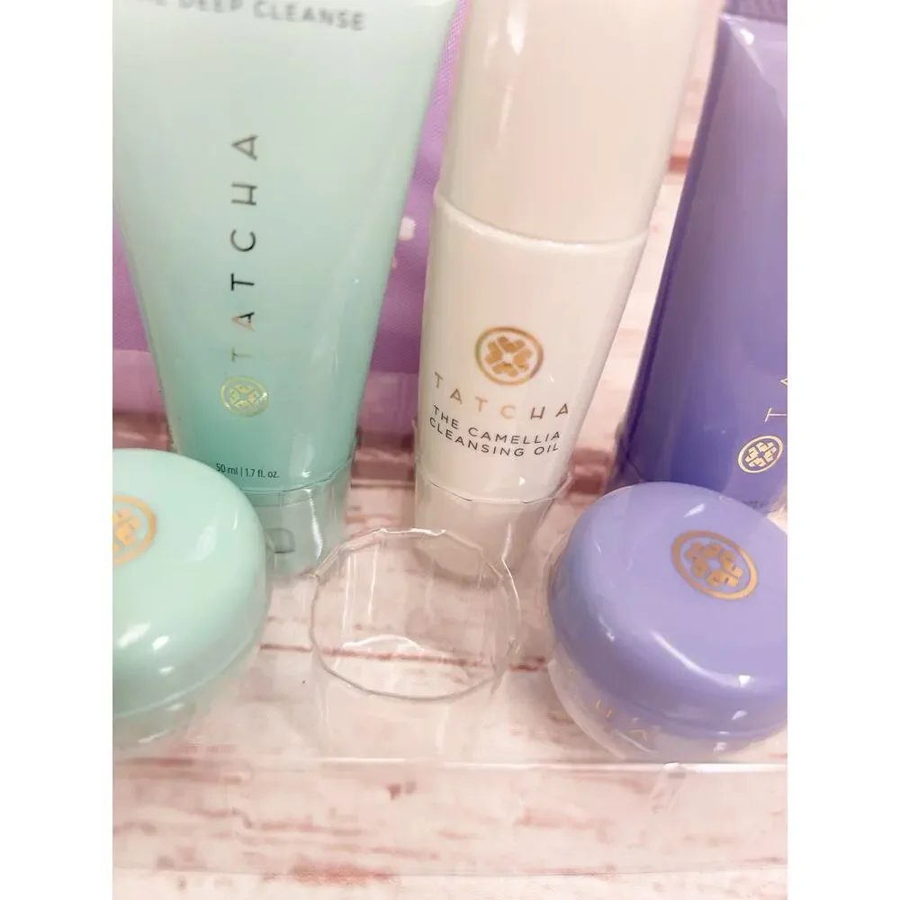 TATCHA Skincare Travel Ritual Set with Purple Pouch The Rice Wash Dewy Cream